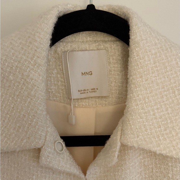 Mango Tweed Jacket Blazer NWOT Size M Cream Cotton Blend - Picture 3 of 8